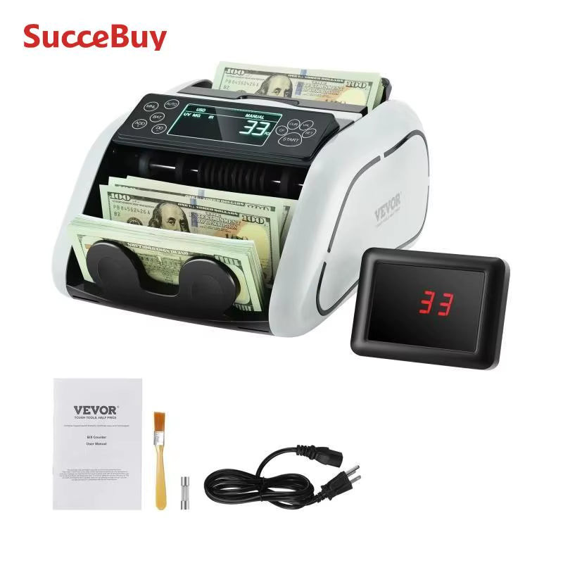 Succebuy 1000Pcs/Min Money Counter Business Cash Register Bills Counterfeit Bill Detector by UV/MG/IR/DD Function for Bank Store