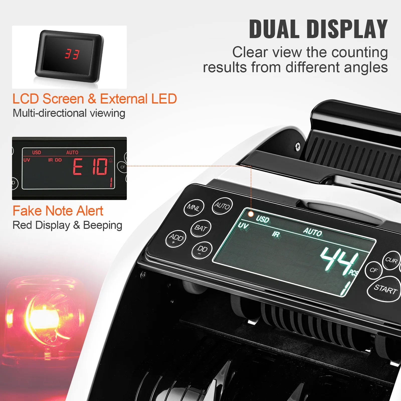Succebuy 1000Pcs/Min Money Counter Business Cash Register Bills Counterfeit Bill Detector by UV/MG/IR/DD Function for Bank Store